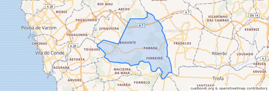 Mapa de ubicacion de Bagunte, Ferreiró, Outeiro Maior e Parada.