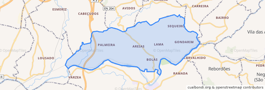 Mapa de ubicacion de Areias, Sequeiró, Lama e Palmeira.