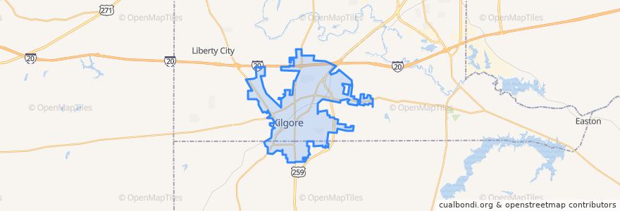 Mapa de ubicacion de Kilgore.