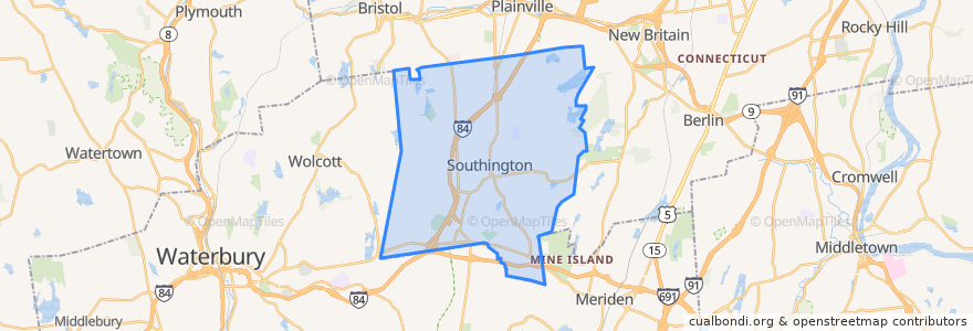 Mapa de ubicacion de Southington.