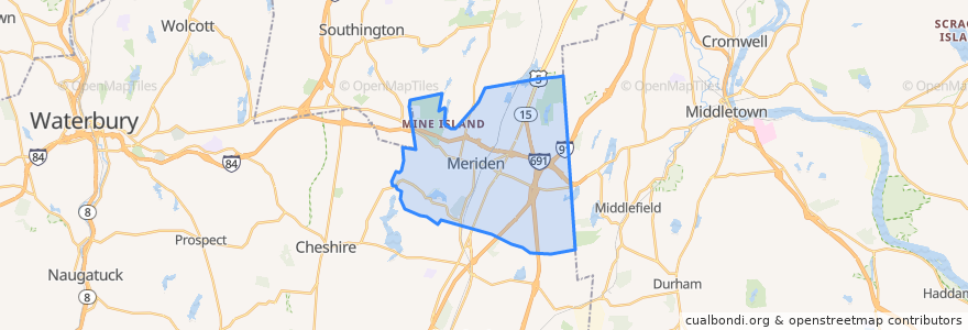 Mapa de ubicacion de Meriden.