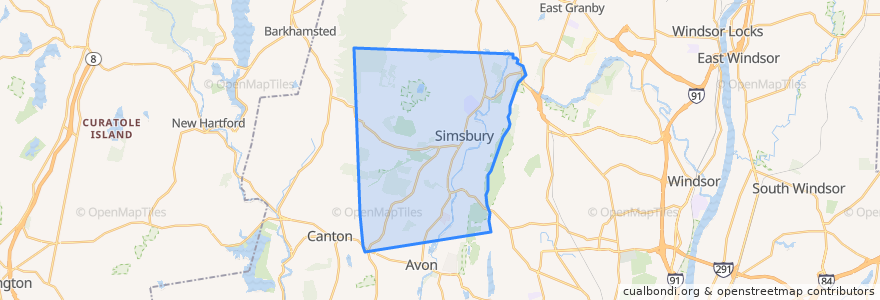 Mapa de ubicacion de Simsbury.