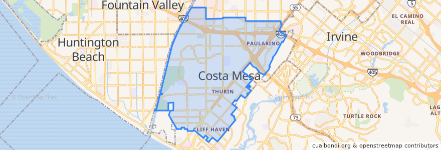 Mapa de ubicacion de Costa Mesa.