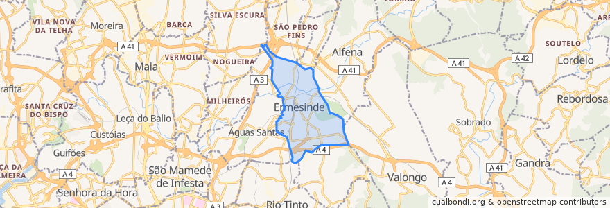 Mapa de ubicacion de Ermesinde.