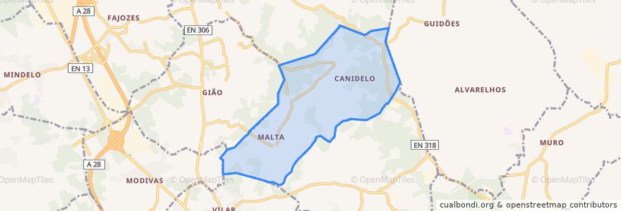 Mapa de ubicacion de Malta e Canidelo.