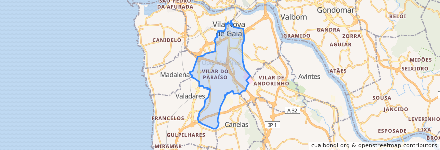 Mapa de ubicacion de Mafamude e Vilar do Paraíso.