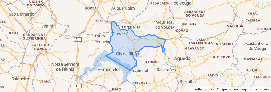 Mapa de ubicacion de Travassô e Óis da Ribeira.