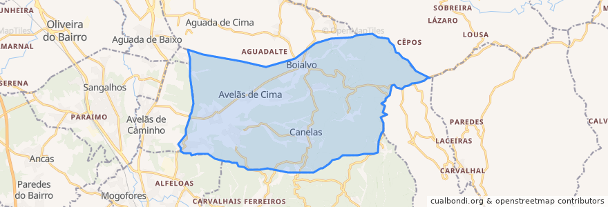 Mapa de ubicacion de Avelãs de Cima.