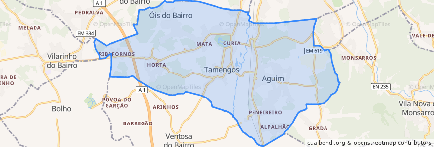 Mapa de ubicacion de Tamengos, Aguim e Óis do Bairro.