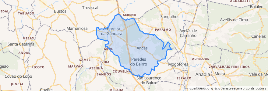 Mapa de ubicacion de Amoreira da Gândara, Paredes do Bairro e Ancas.