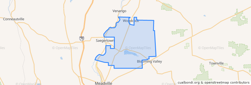 Mapa de ubicacion de Woodcock Township.