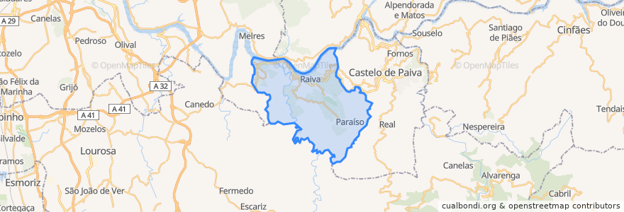 Mapa de ubicacion de Raiva, Pedorido e Paraíso.