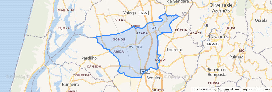 Mapa de ubicacion de Avanca.