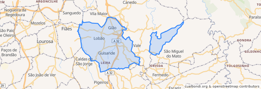 Mapa de ubicacion de Lobão, Gião, Louredo e Guisande.