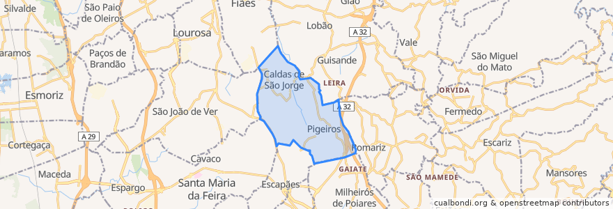 Mapa de ubicacion de Caldas de São Jorge e Pigeiros.