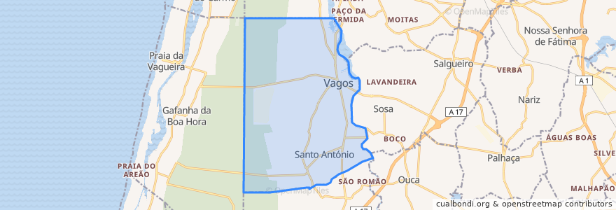 Mapa de ubicacion de Vagos e Santo António.