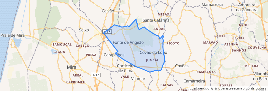 Mapa de ubicacion de Fonte de Angeão e Covão do Lobo.