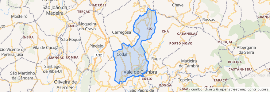 Mapa de ubicacion de Vila Chã, Codal e Vila Cova de Perrinho.