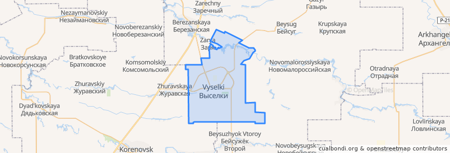 Mapa de ubicacion de Выселковское сельское поселение.