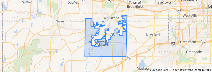 Mapa de ubicacion de Town of Waukesha.