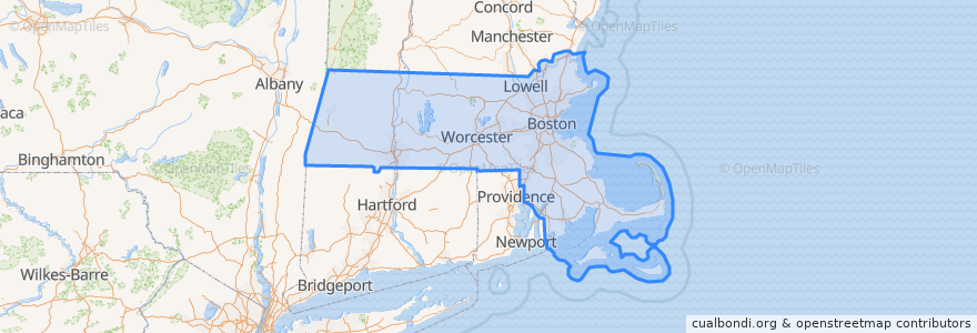 Mapa de ubicacion de Massachusetts.