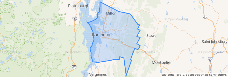 Mapa de ubicacion de Chittenden County.