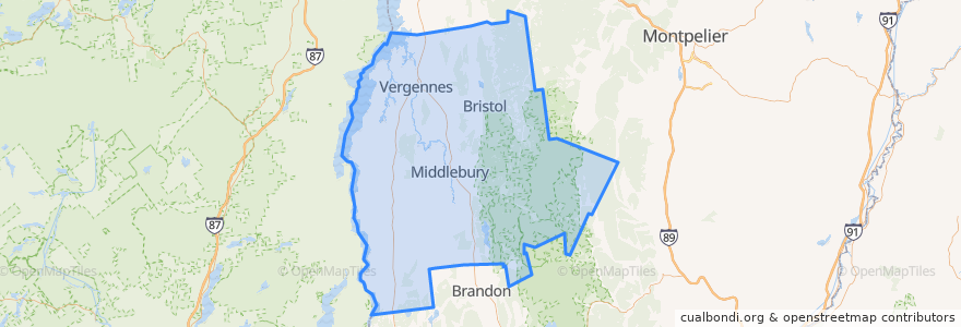 Mapa de ubicacion de Addison County.