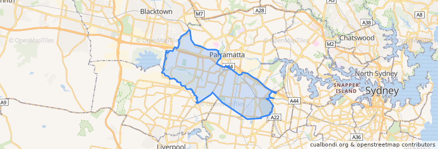 Mapa de ubicacion de Cumberland City Council.