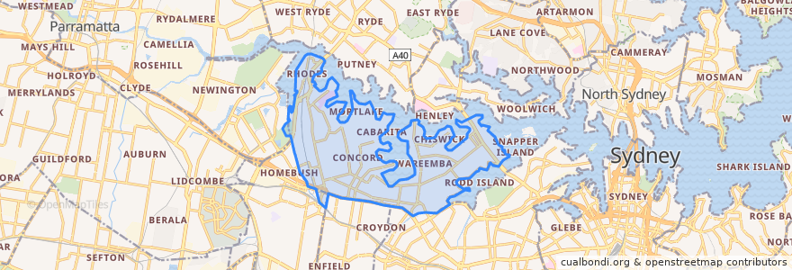 Mapa de ubicacion de City of Canada Bay Council.