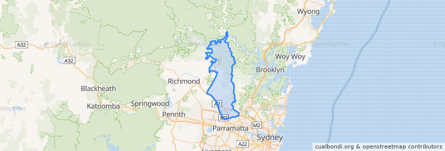 Mapa de ubicacion de The Hills Shire Council.