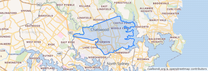 Mapa de ubicacion de Willoughby City Council.