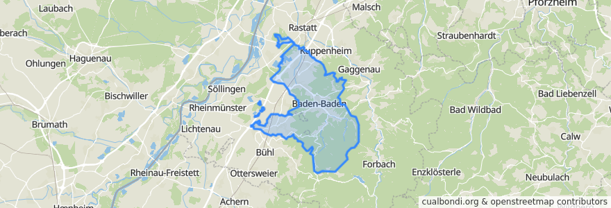 Mapa de ubicacion de Baden-Baden.