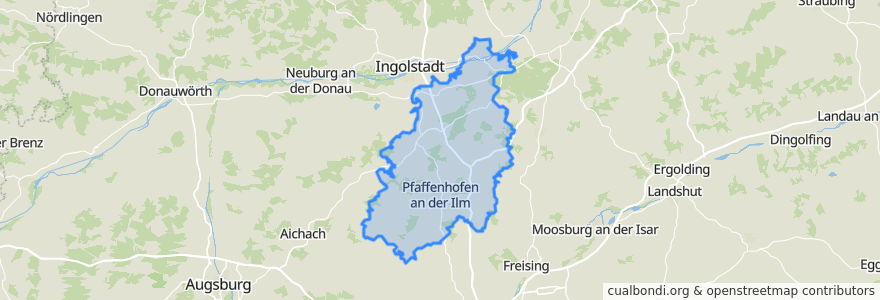 Mapa de ubicacion de Landkreis Pfaffenhofen an der Ilm.