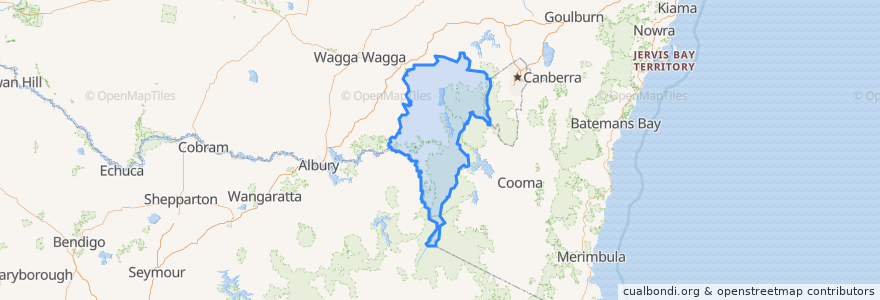 Mapa de ubicacion de Snowy Valleys Council.