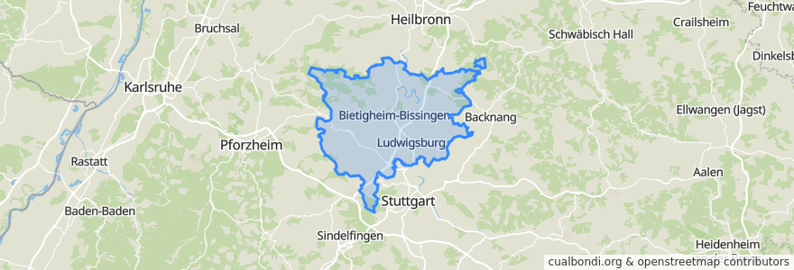 Mapa de ubicacion de Landkreis Ludwigsburg.