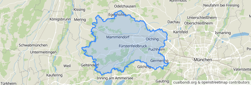 Mapa de ubicacion de Distrito de Fürstenfeldbruck.