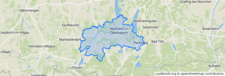 Mapa de ubicacion de Landkreis Weilheim-Schongau.