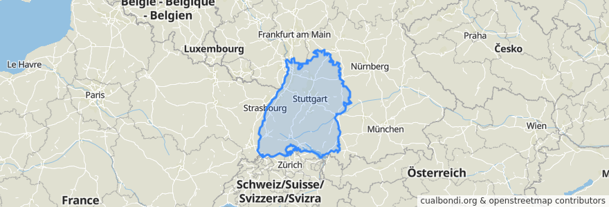 Mapa de ubicacion de Baden-Württemberg.