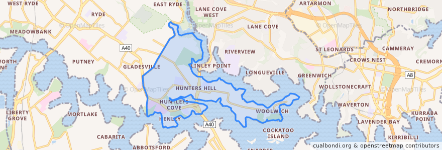 Mapa de ubicacion de The Council of the Municipality of Hunters Hill.