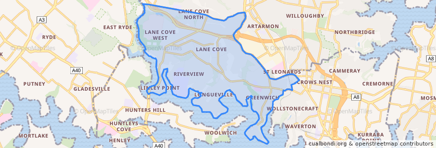 Mapa de ubicacion de Lane Cove Municipal Council.