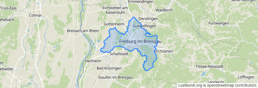 Mapa de ubicacion de Freiburg im Breisgau.