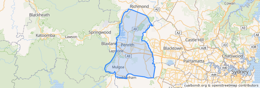 Mapa de ubicacion de Penrith City Council.