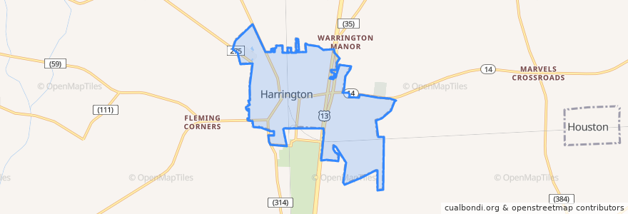 Mapa de ubicacion de Harrington.