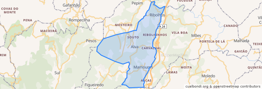 Mapa de ubicacion de Mamouros, Alva e Ribolhos.