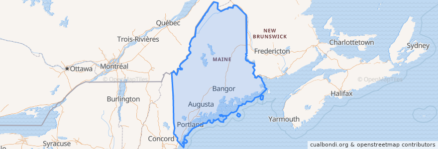 Mapa de ubicacion de Maine.