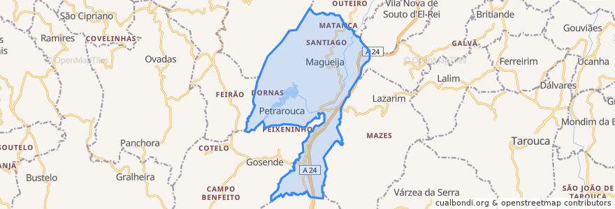 Mapa de ubicacion de Bigorne, Magueija e Pretarouca.