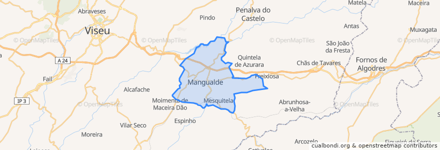 Mapa de ubicacion de Mangualde, Mesquitela e Cunha Alta.