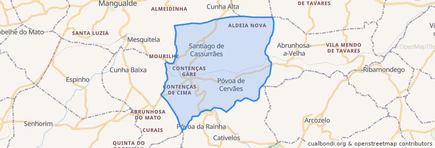 Mapa de ubicacion de Santiago de Cassurrães e Póvoa de Cervães.