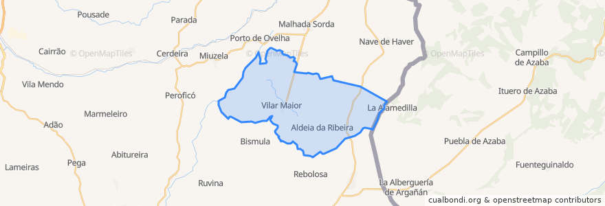 Mapa de ubicacion de Aldeia da Ribeira, Vilar Maior e Badamalos.