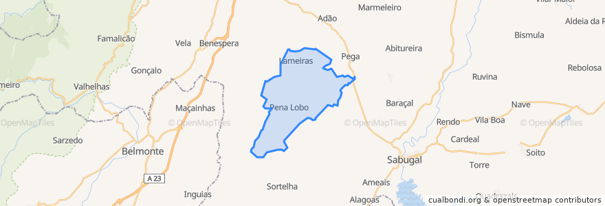 Mapa de ubicacion de Pousafoles do Bispo, Pena Lobo e Lomba.